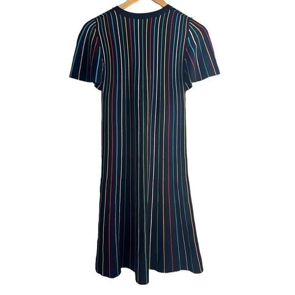 Red Valentino Short Sleeve Black Knit Rainbow Stripe Shift Dress - Picture 4 of 9